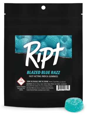 Ript Gummies Blazed Blue Razz Indica 100mg THC | 10 gummies