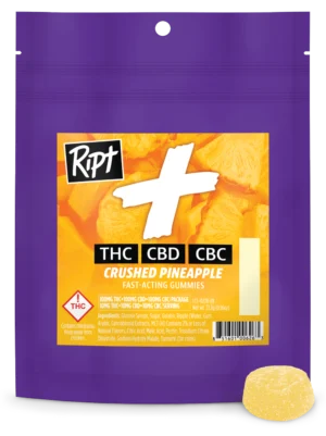 Ript Gummies Crushed Pineapple 1:1:1 CBD + CBC 100mg THC | 100mg CBD | 100mg CBC 10 gummies