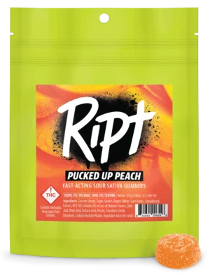 Ript Gummies Pucked Up Peach Sour Sativa 100mg THC | 10 gummies